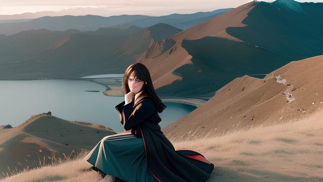 Woman on a hill with a beautiful view