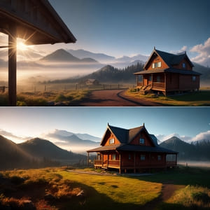 Wooden house equation in beautiful nature